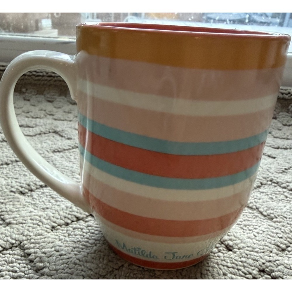MATILDA JANE CLOTHING 16oz Multi-Striped Coffee Cup Mug White Dotted Interior